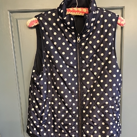 The Limited Jackets & Blazers - The Limited Navy White Puffer Vest Winter Fall Polka Dots Medium Women